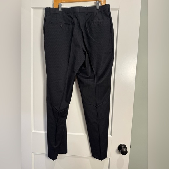 HUGO BOSS James Brown dark gray striped trousers pants flat front - Picture 3 of 6